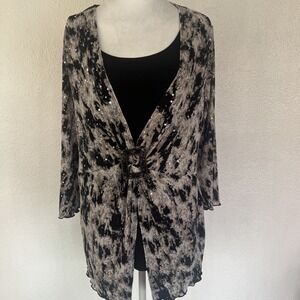 Elementz Woman Dressy Sparkly 2 Layered Top Black/Beige Size 3X Babydoll Stretch